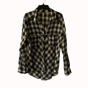Free People Black and White Plaid Button Down – Medium